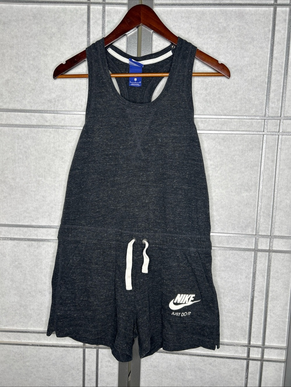 Nike Womens Gym Vintage Romper Heather Charcoal Grey Sleeveless Small
